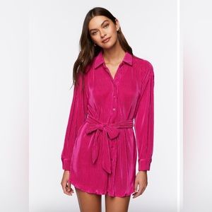 Forever 21 plisse tie waist shirt dress- size small